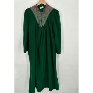 Beverly West Embroidered Zip Front Robe Vintage Womans L Grandma Retro Housecoat
